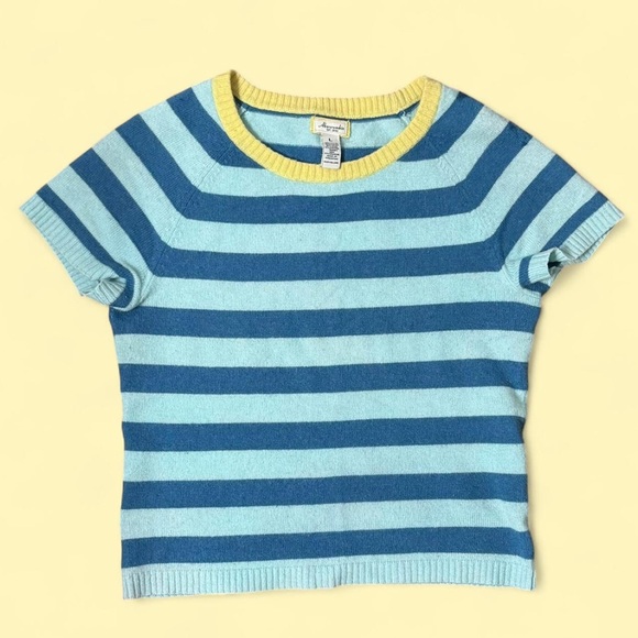 ULTRA RARE y2k Abercrombie Cashmere Blend Short Sleeve Sweater Striped Blue - Picture 1 of 5